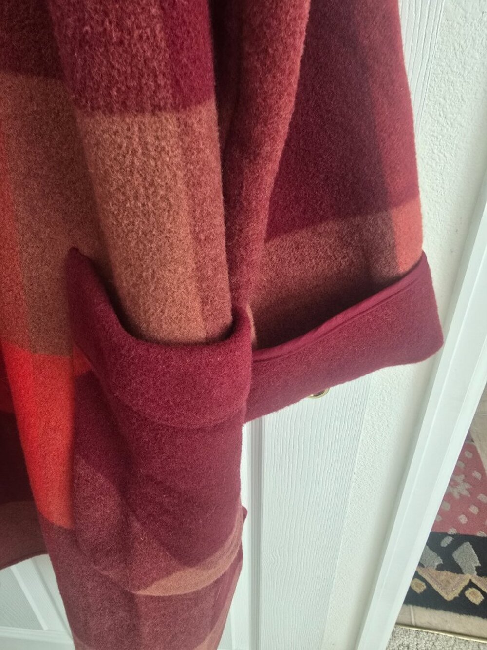 Gudrun Sjoden Orange Block Pattern Wool Coat XL Like New - Picture 4 of 4